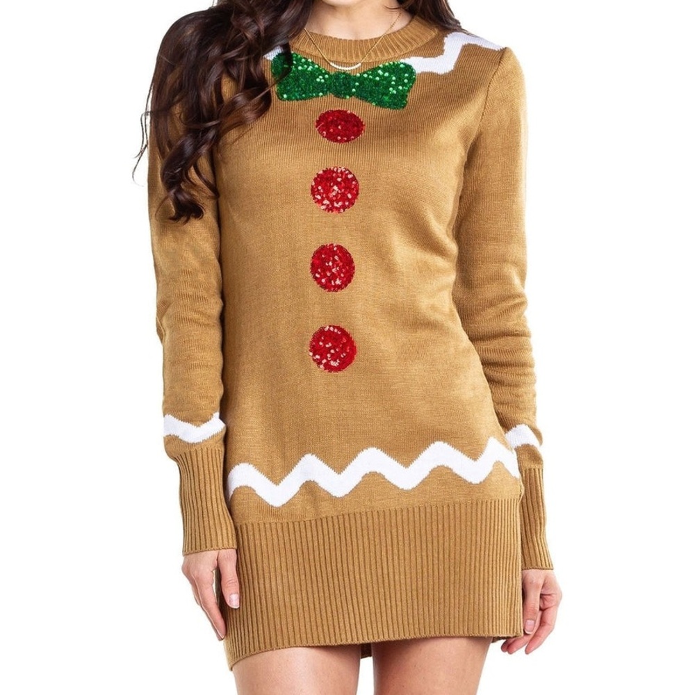 Tipsy Elves Gingerbread Mini Dress - Brown, Red, Green, White